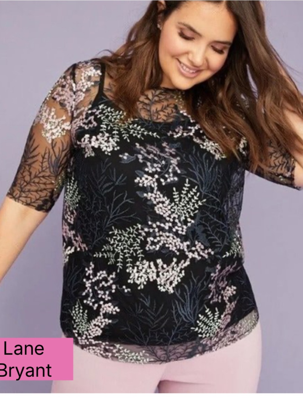 Lane Bryant sheer mesh black blouse  floral embroidery fairy grunge sz 18/20
